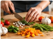 Hands preparing vegetables